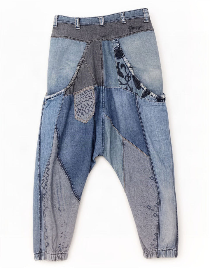 Desigual Damen Haremsjeans mit tiefem Schritt, W30, L13, blaue Patchwork-Baumwolle