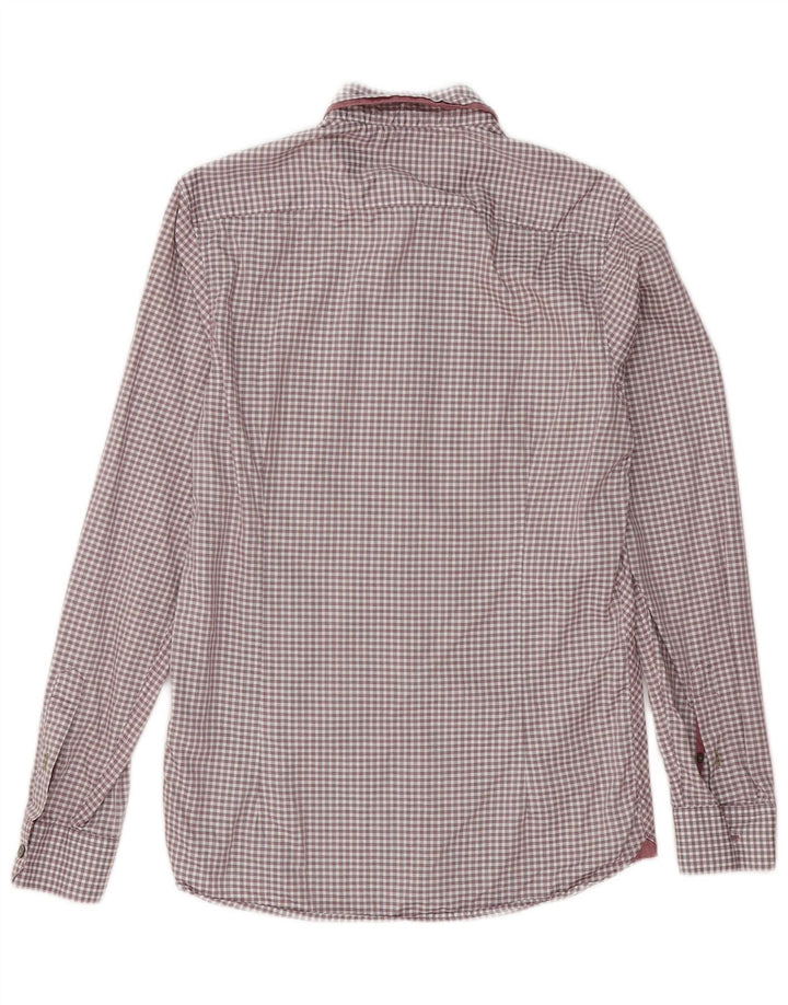 Ted Baker Herrenhemd, Größe 2, klein, Burgunderrot, Gingham-Baumwolle