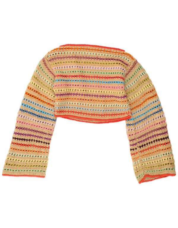 Vintage Damen Crop Boat Neck Pullover Pullover UK 6 XS Bunt gestreift