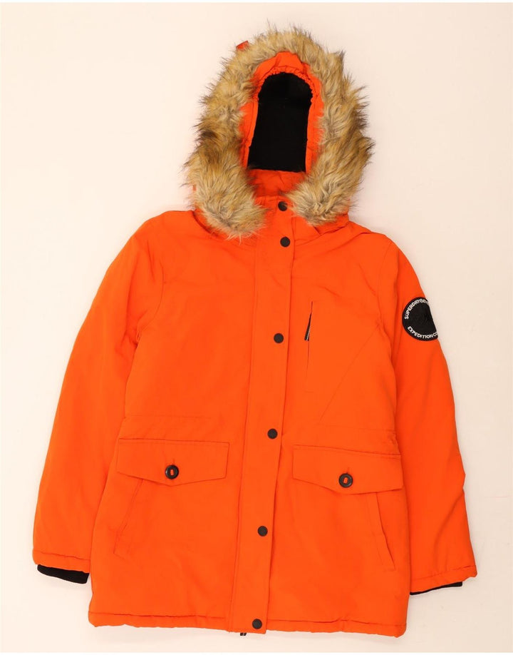 Superdry Damen Skijacke mit Kapuze UK 12 Mittelorange Polyester