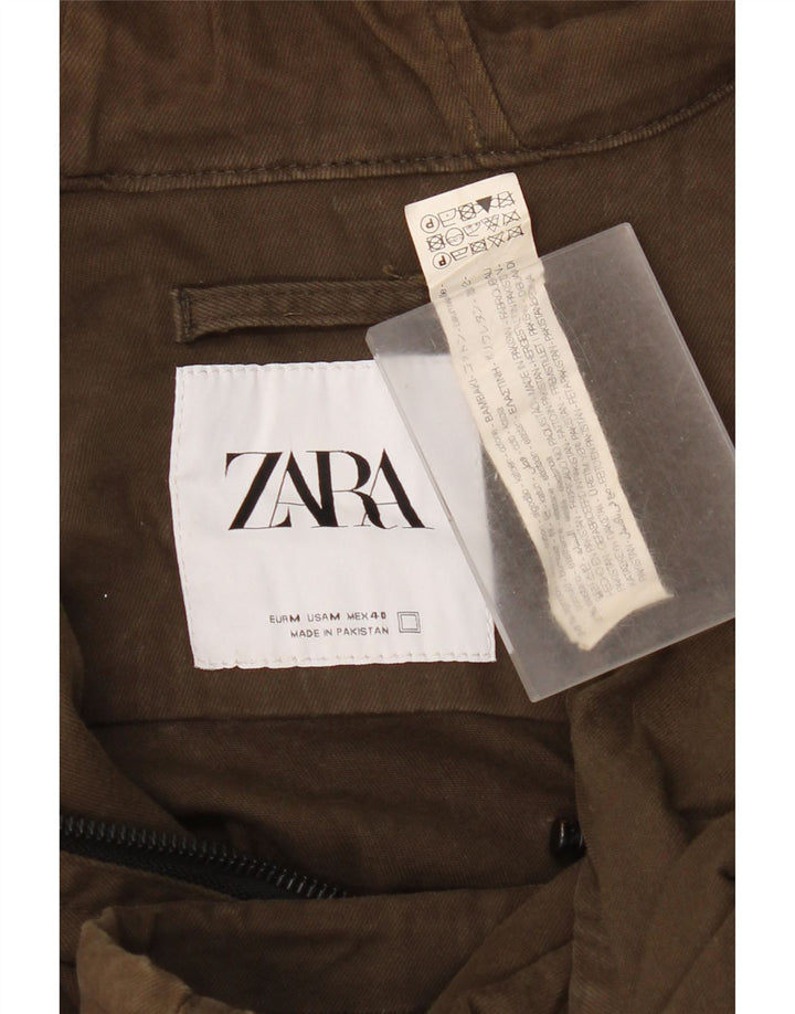 Zara Herren-Bomberjacke mit Kapuze, UK 38, mittlere Khaki-Baumwolle