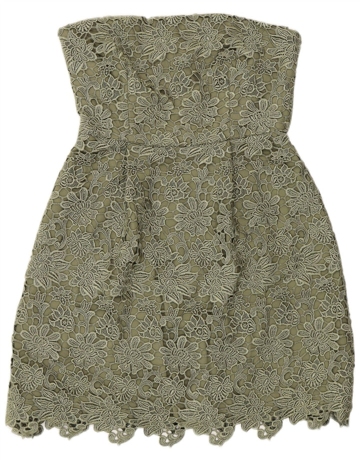 Reiss Damen Trägerloses Kleid UK 12 Mittelgrünes Blumenmuster aus Polyester