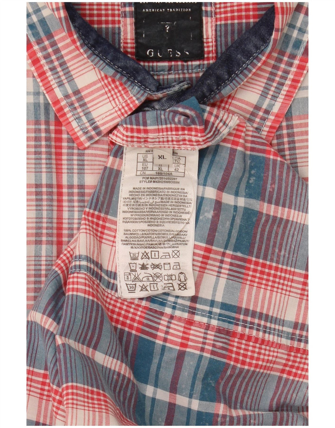 Guess Herren-Kurzarmhemd XL, mehrfarbig, kariert, Baumwolle