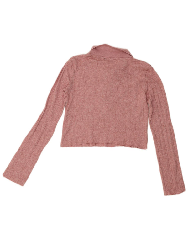 Zara Damen Langarm-Crop-Poloshirt UK 10 Small Rosa Viskose