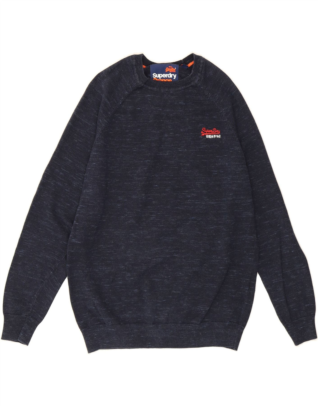 SUPERDRY Womens Crew Neck Jumper Sweater UK 14 Medium Navy Blue Flecked Vintage Superdry and Second-Hand Superdry from Messina Hembry 