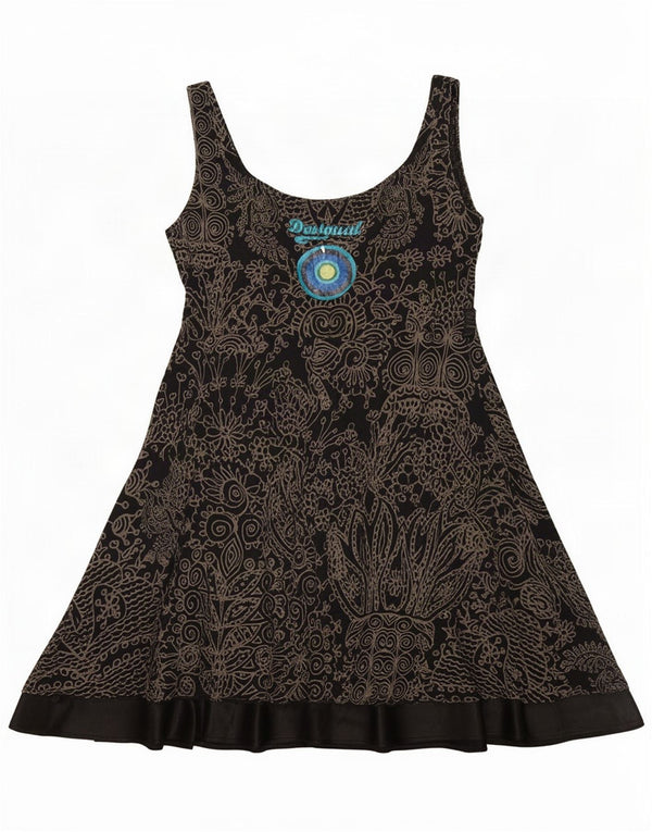 Desigual Womens Sleeveless A-Line Dress UK 18 XL Black Paisley Cotton