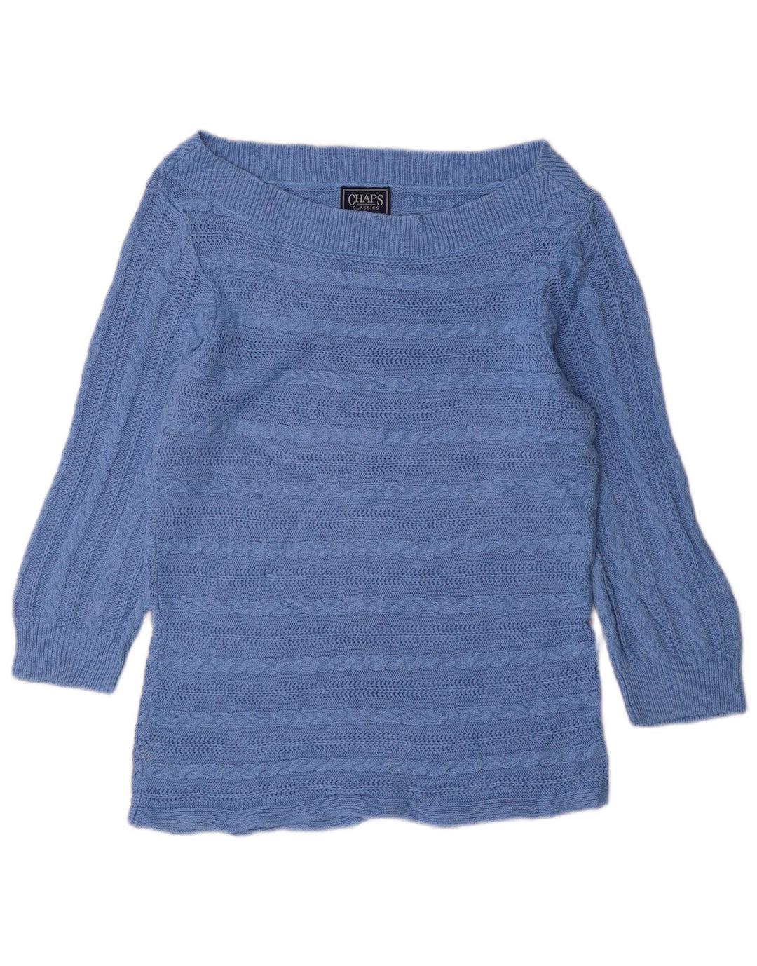 CHAPS Damen-Pullover mit 3/4-Ärmeln, U-Boot-Ausschnitt, Gr. 40, Größe L, Blau, Baumwolle