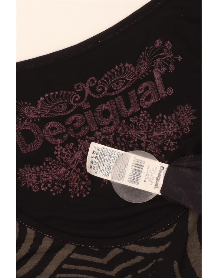 Desigual Damen Grafik-A-Linien-Kleid UK 14 Large Schwarz Patchwork