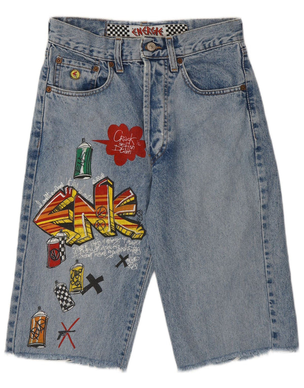 Energie Damen-Bermuda-Jeansshorts mit Graffiti-Grafik, W28, Mittelblau