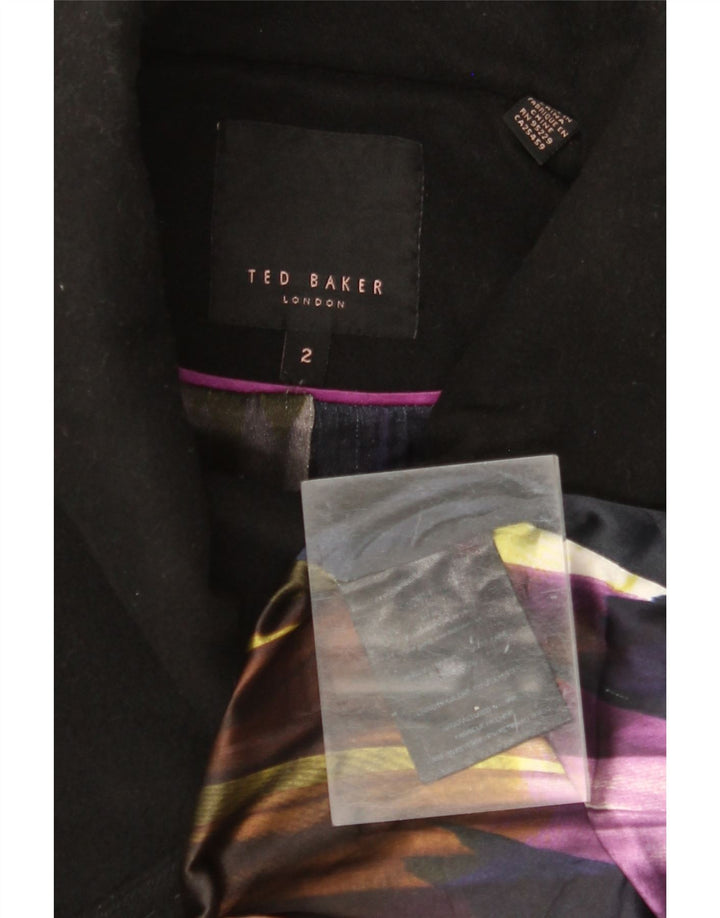 TED BAKER Damen Trenchcoat Größe 2 Kleine schwarze Wolle