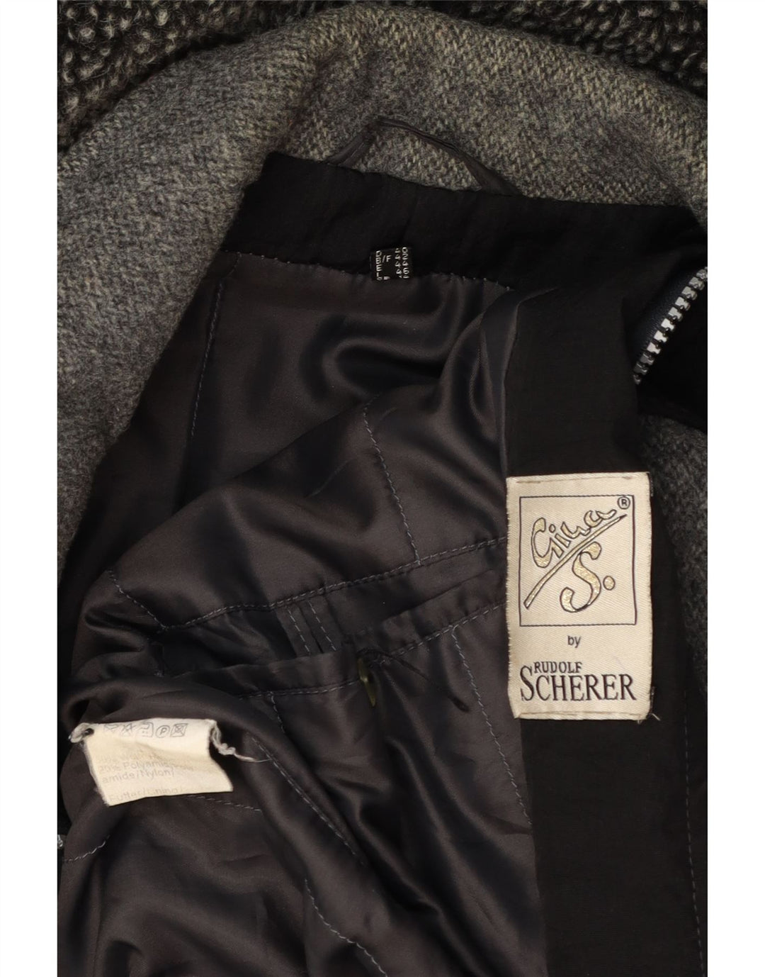 Vintage Damen-Übergröße-Duffle-Jacke mit Kapuze, UK 14, groß, grau, Farbblock