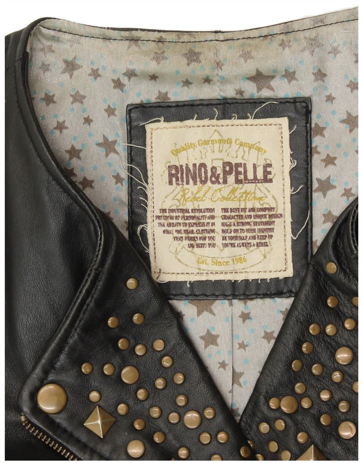 RINO & PELLE Damen Crop Biker Lederjacke UK 12 Mittelschwarzes Leder