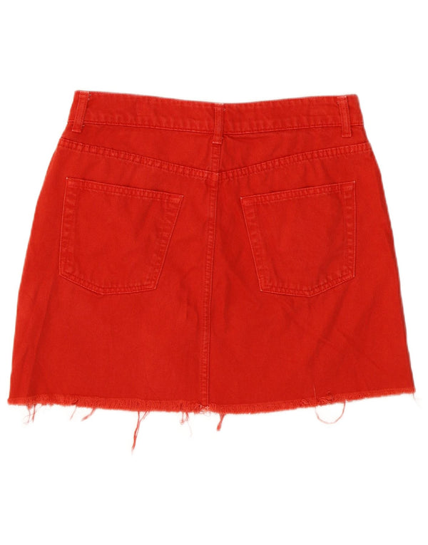 Topshop Damen Moto Mini Denim Rock UK 10 Small W29 Rote Baumwolle