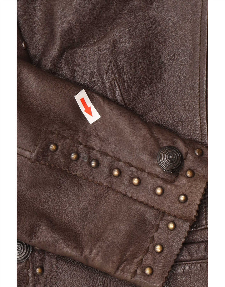 David Moore Womens Leather Jacket UK 12 Medium Brown