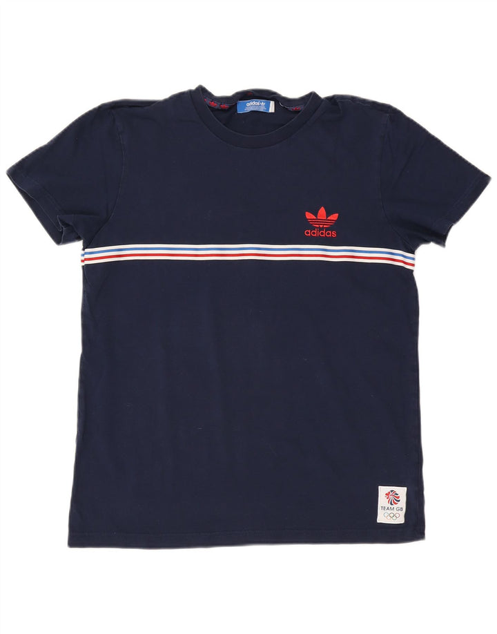 Adidas Herren T-Shirt Top Medium Marineblau gestreift aus Baumwolle