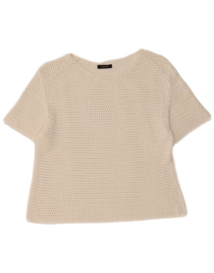 Massimo Dutti Damen Crop Crochet Bluse Top UK 12 Mittelweiß