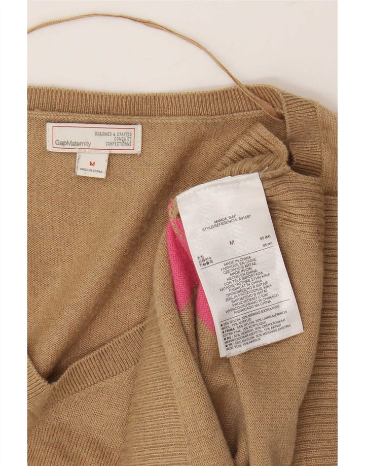 Gap Damen-Pullover mit V-Ausschnitt, UK 12, mittelbraun, gestreift, Nylon