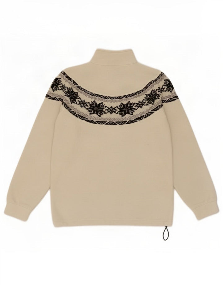Vintage Herren-Fleecepullover mit Reißverschluss, Mittelbeige, Fair-Isle-Polyester