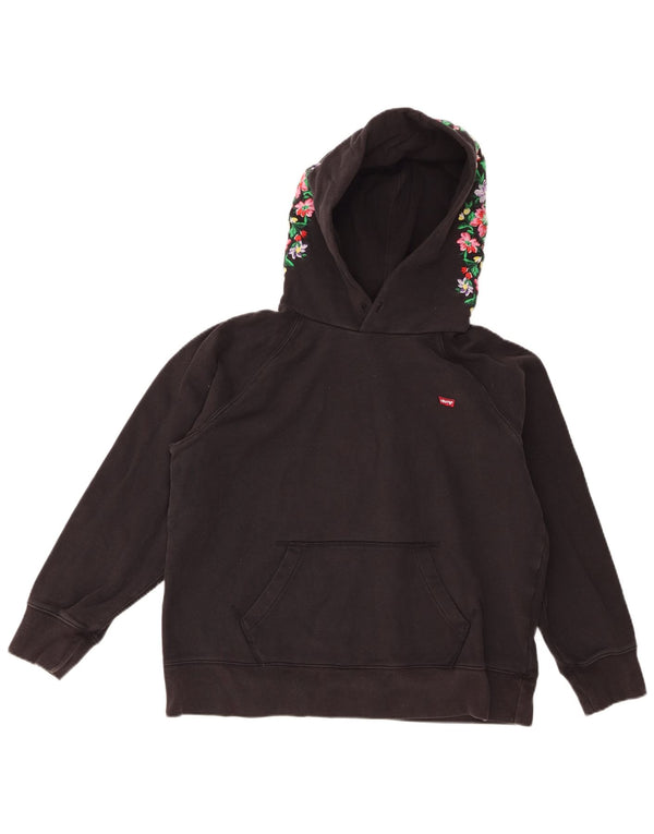 Levi's Damen Kapuzenpullover UK 14 Mittelschwarze geblümte Baumwolle