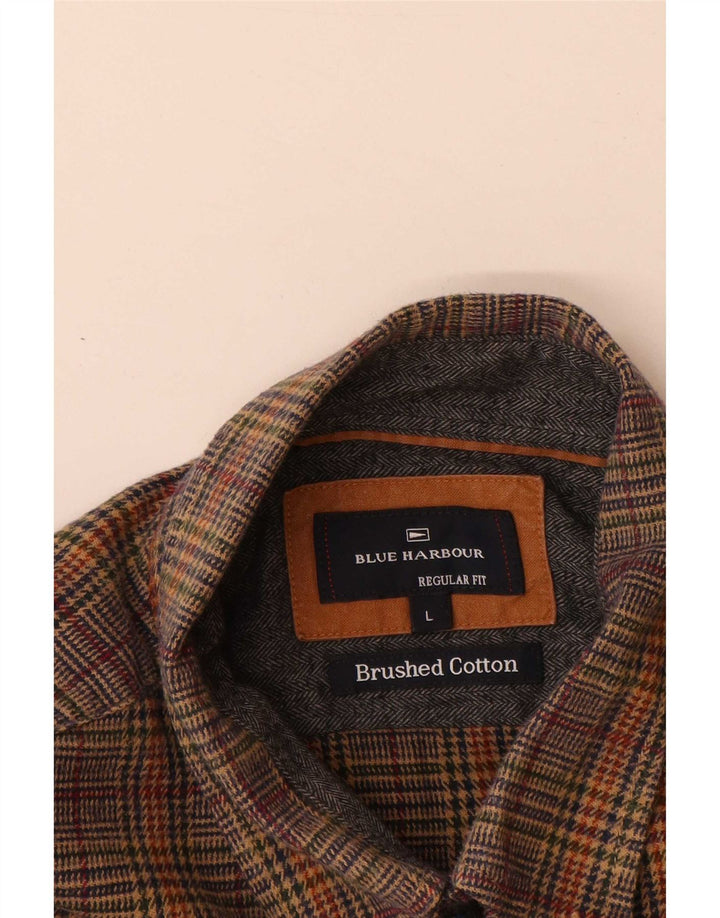 Marks & Spencer Herren Blue Harbour Flanellhemd Großes braunes Hahnentrittmuster