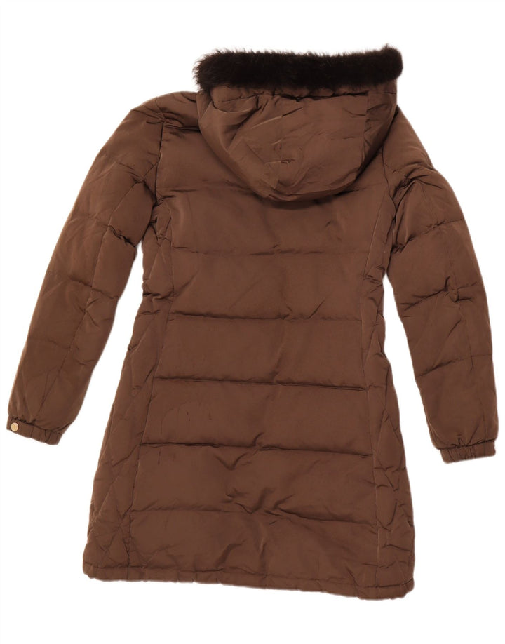 MASSIMO DUTTI Wattierter Damenmantel mit Kapuze, UK 10, Klein, Braun, Polyester