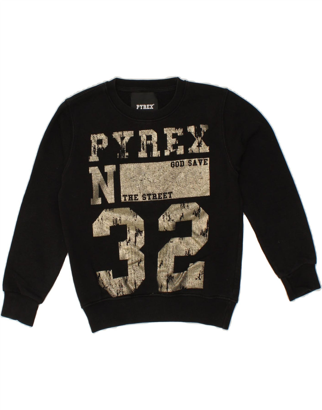 PYREX Girls Graphic Sweatshirt Jumper 9-10 Years Small Black Cotton Vintage Pyrex and Second-Hand Pyrex from Messina Hembry 