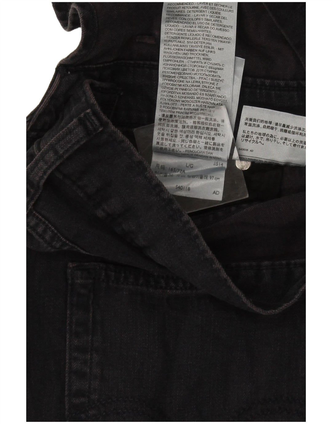 Levi's Herren-Latzhose, schmale Jeans, Größe L, W36, L28, graue Baumwolle
