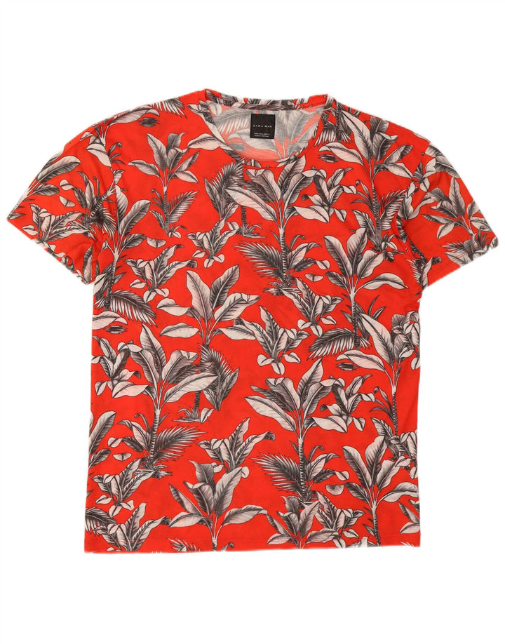 Zara Herren T-Shirt Top Großes Rotes Blumenmuster