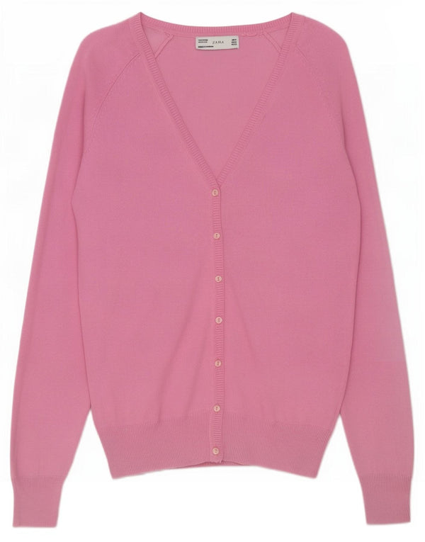 Zara Damen-Cardigan-Pullover UK 12 Mittelrosa Baumwolle