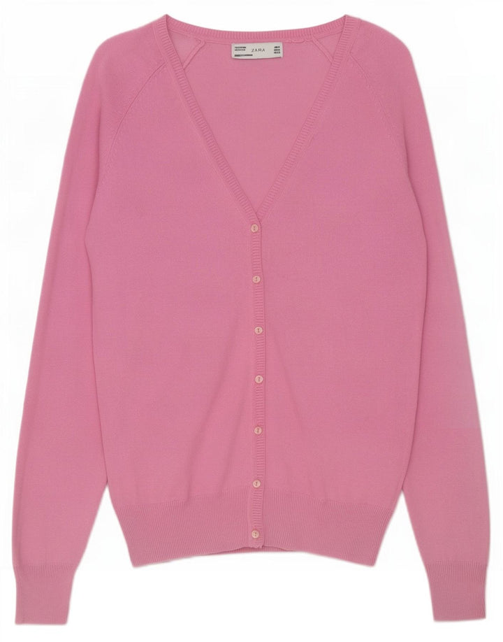 Zara Damen-Cardigan-Pullover UK 12 Mittelrosa Baumwolle