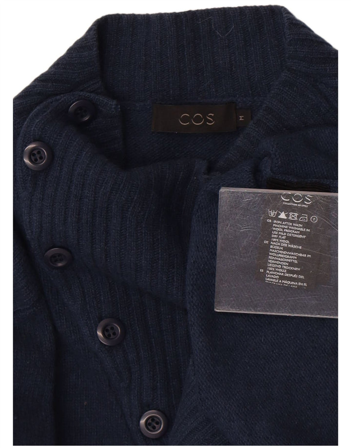 Cos Herren-Pullover mit Knopfkragen, mittlere marineblaue Wolle