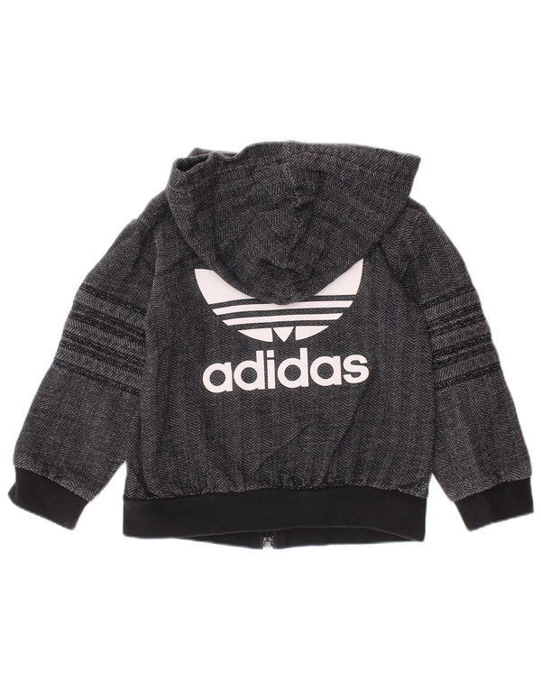 ADIDAS Baby-Jungen-Kapuzenpullover mit grafischem Reißverschluss, 9–12 Monate, grauer Chevron