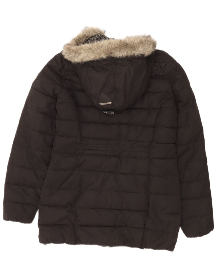 Superdry Wattierte Damenjacke mit Kapuze, UK 14, Größe L, Schwarz, Polyester