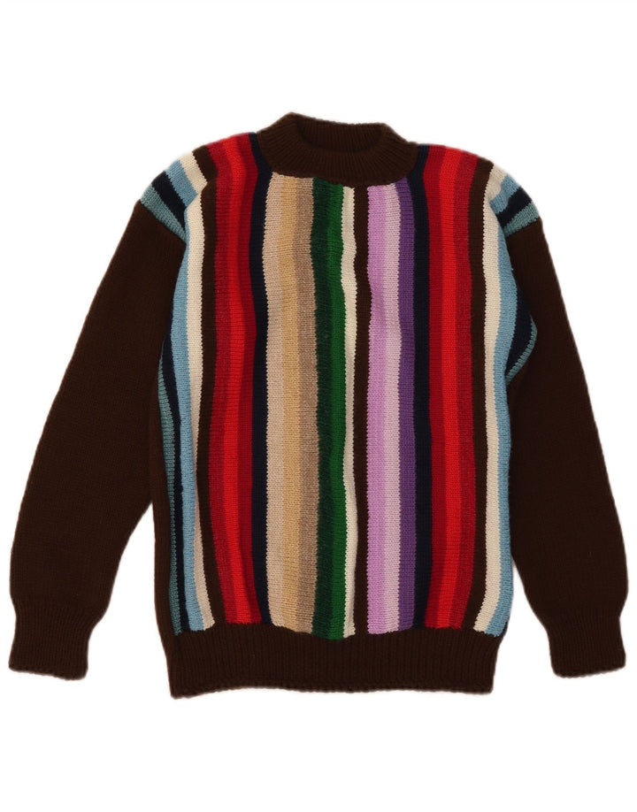 Vintage Damen Rollkragenpullover Pullover UK 8 Small Braun gestreift