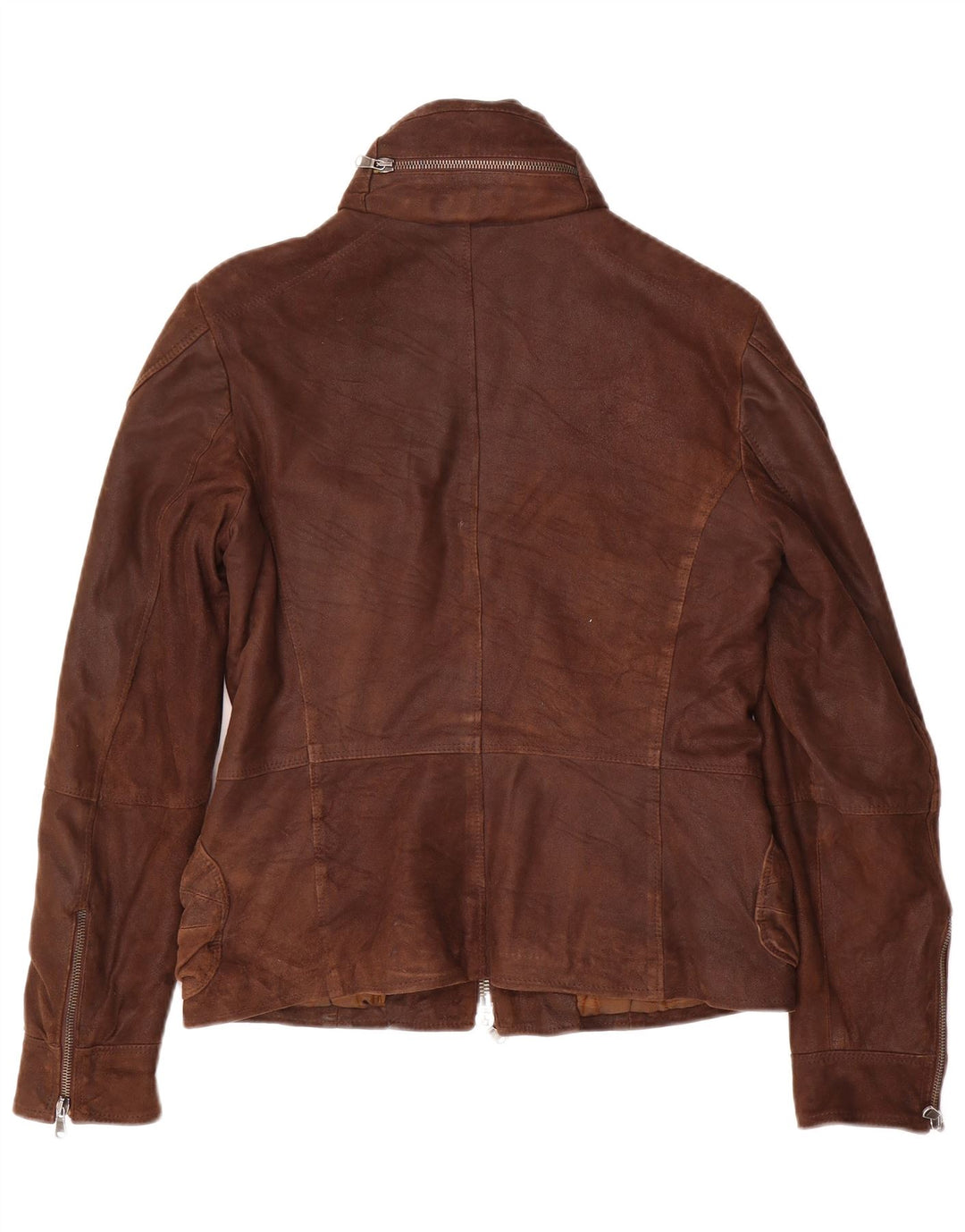 VINTAGE Womens Hooded Leather Jacket UK 12 Medium Brown