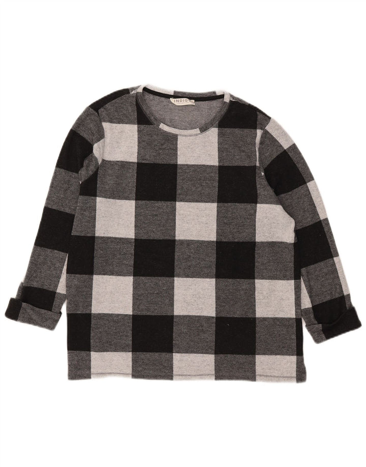 Marks & Spencer Damen-Top, 3/4-Ärmel, UK 18, XL, schwarzes Gingham-Polyester