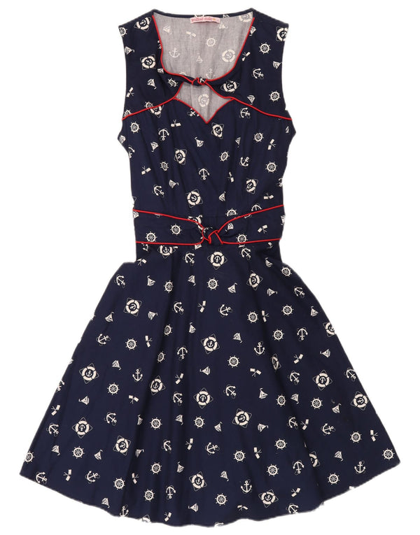 Trollied Dolly Damen-Kleid in A-Linie mit abstraktem Muster, Größe 40, Marineblau
