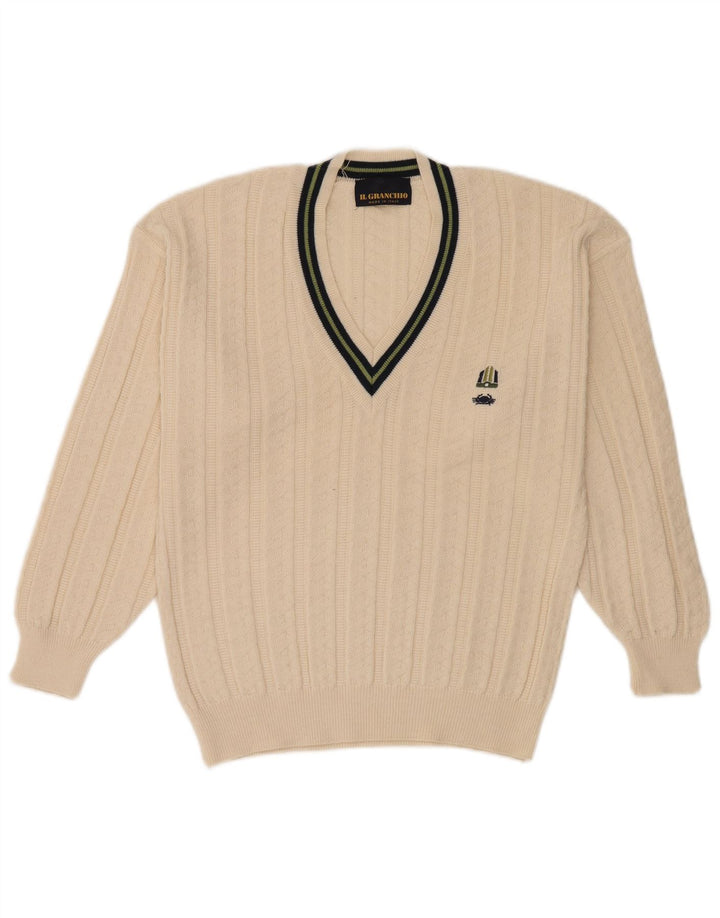 Il Granchio Herren-Pullover mit V-Ausschnitt, mittelgroß, gebrochenes Weiß