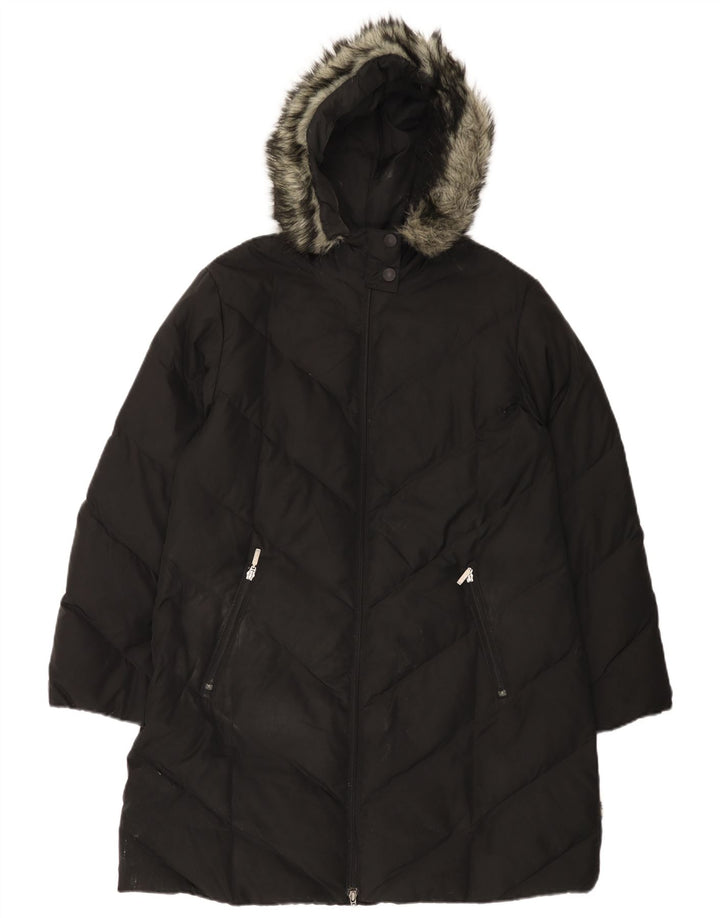 Per Una Wattierter Damenmantel mit Kapuze, UK 16, Größe L, Schwarz, Polyester