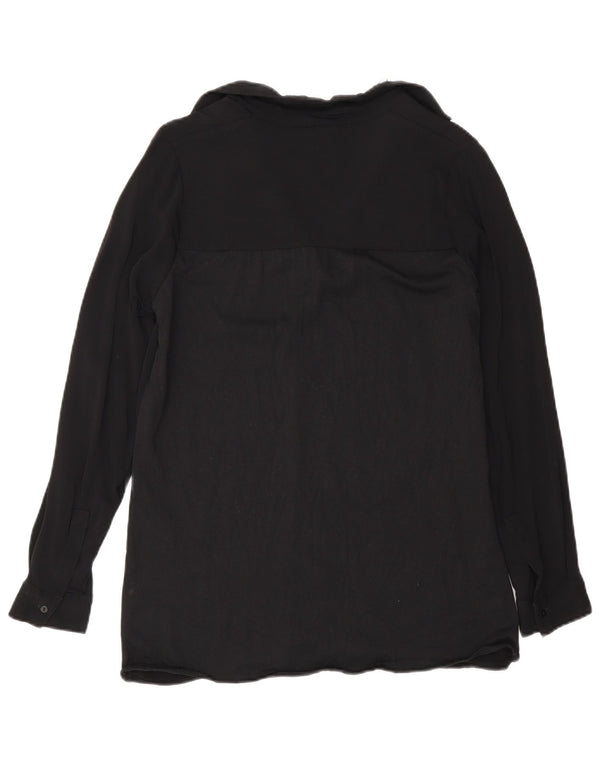 Massimo Dutti Damen Langarm-Blusenoberteil UK 10 Small Schwarze Viskose