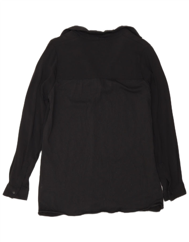 Massimo Dutti Damen Langarm-Blusenoberteil UK 10 Small Schwarze Viskose