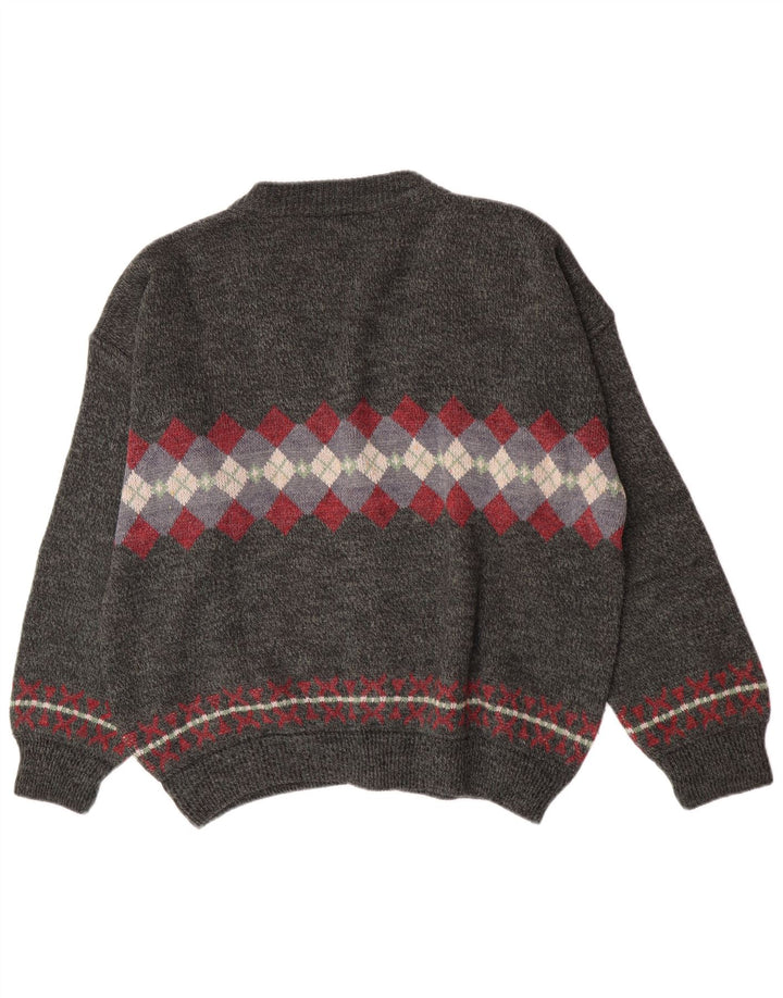 Vintage Herren Cardigan Pullover XL Grau Argyle/Diamant