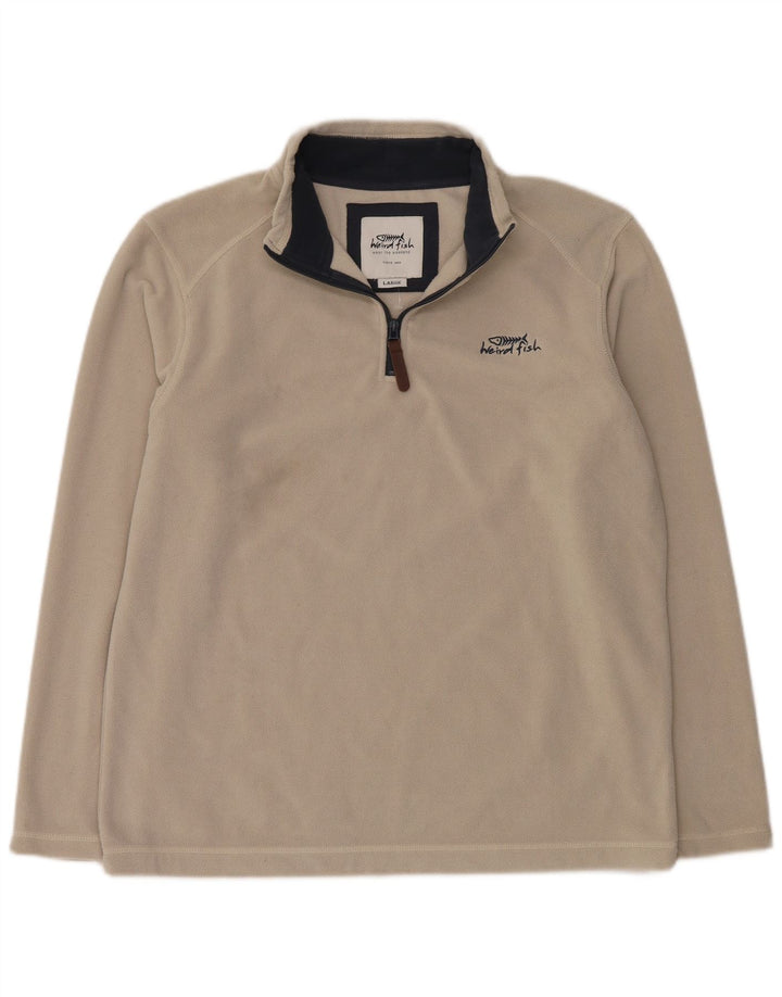 Weird Fish Herren-Fleecepullover mit Reißverschluss am Hals, groß, cremefarbenes Polyester