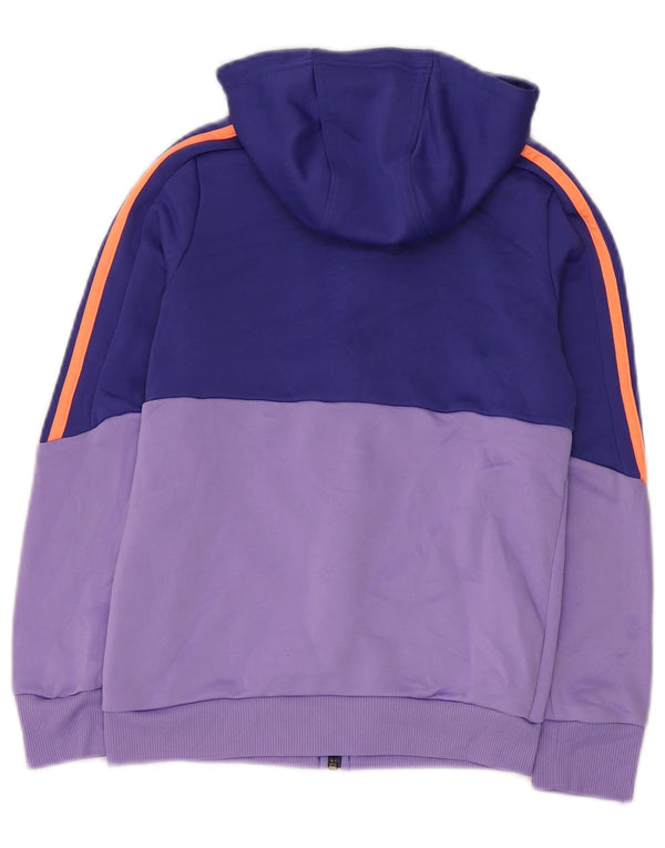 Adidas Mädchen-Kapuzenpullover mit Reißverschluss, 11–12 Jahre, blaues Colourblock-Polyester