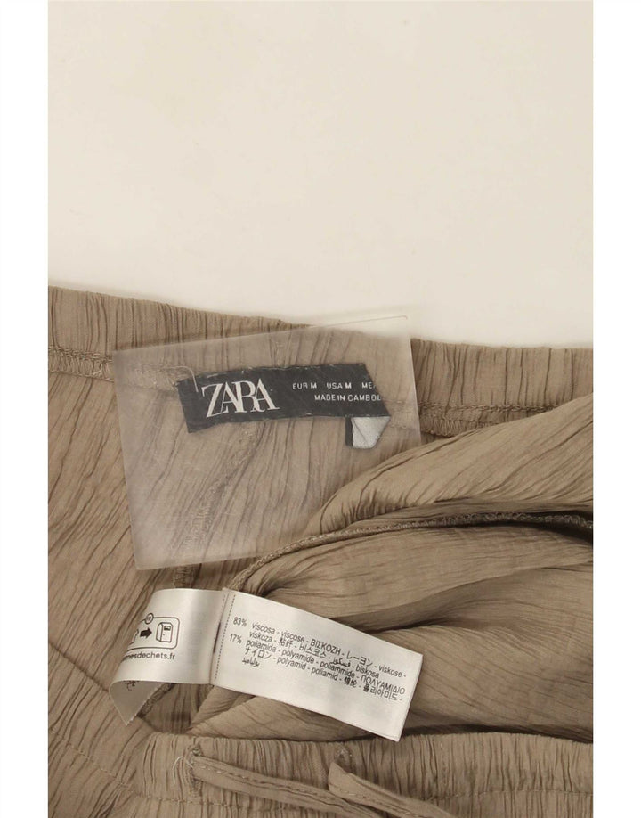 Zara Damen Flare Freizeithose Mittel W28 L32 Beige Viskose