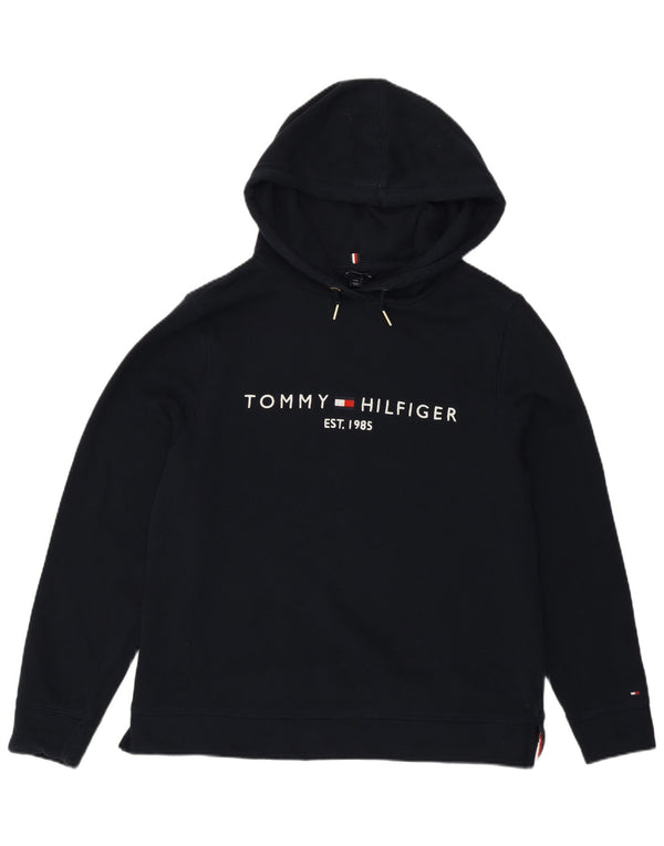 Tommy Hilfiger Womens Graphic Hoodie Jumper UK 14 Large Navy Blue Cotton