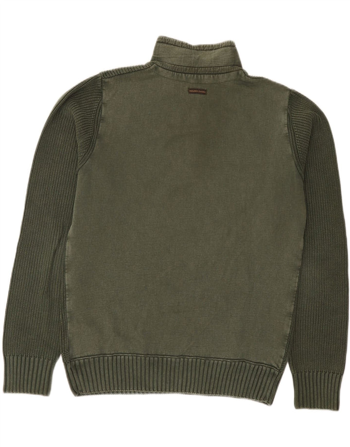 Marlboro Classics Herren-Pullover mit Knopfkragen, mittelgrüne Baumwolle