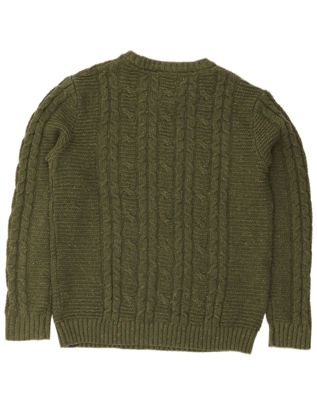 Fat Face Herren-Pullover mit Rundhalsausschnitt, groß, grün gefleckte Wolle