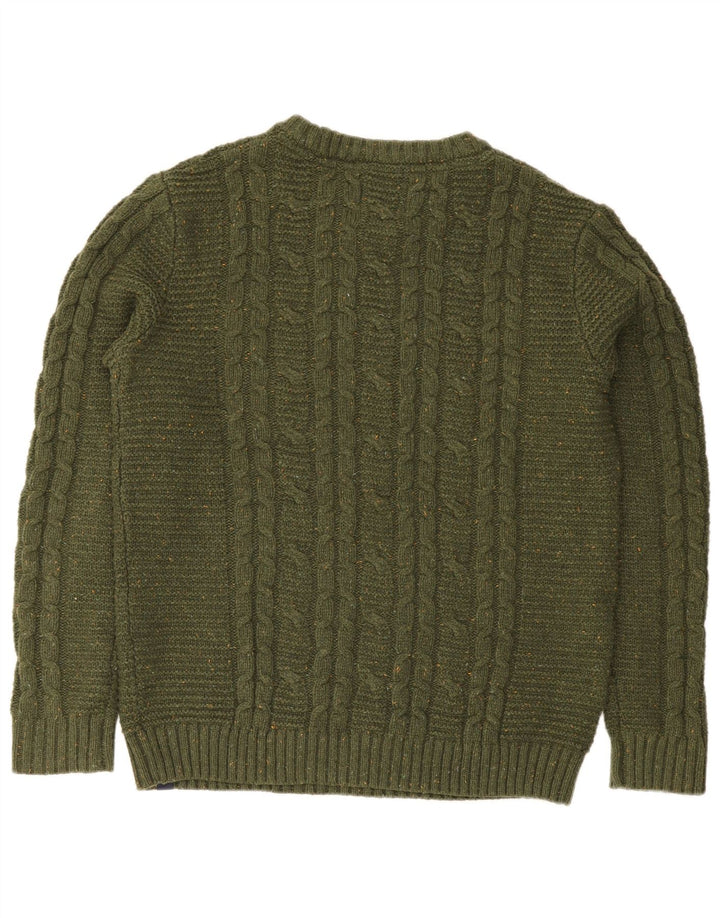 Fat Face Herren-Pullover mit Rundhalsausschnitt, groß, grün gefleckte Wolle