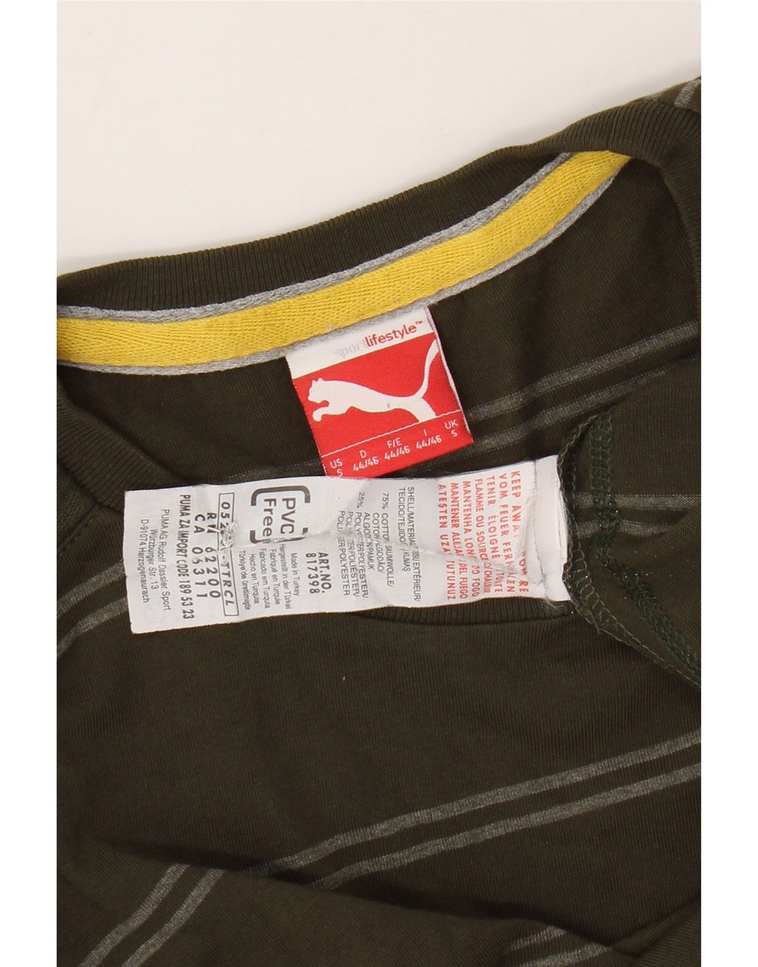 PUMA Herren-Oberteil, langärmelig, klein, Khaki, gestreift, Baumwolle